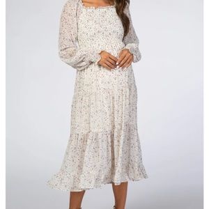 PinkBlush NWOT Ivory Smocked Maternity Midi Dress